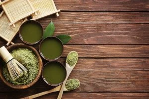 Matcha powder in bowl with other